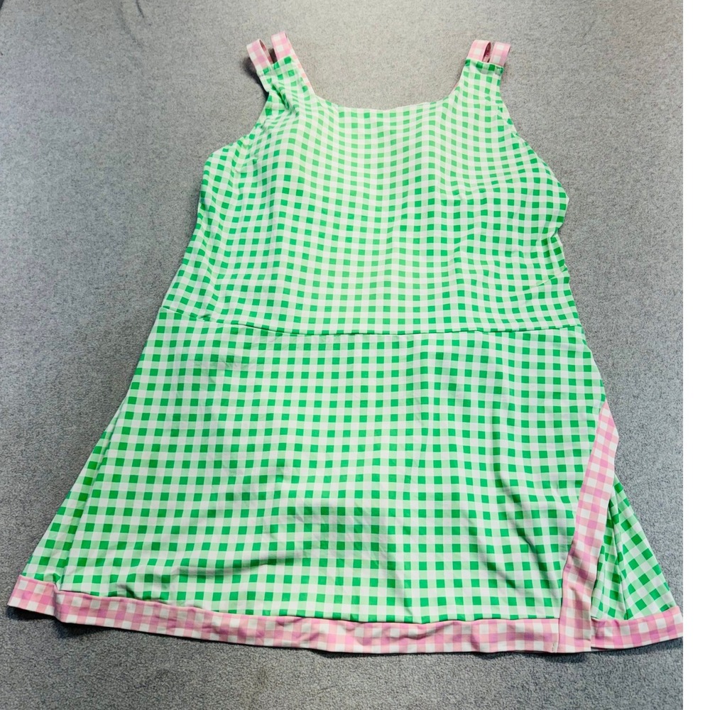 Lands' End Draper James Womens Plus 18W Green Gingham Swim Cover Up Dress Vacay
